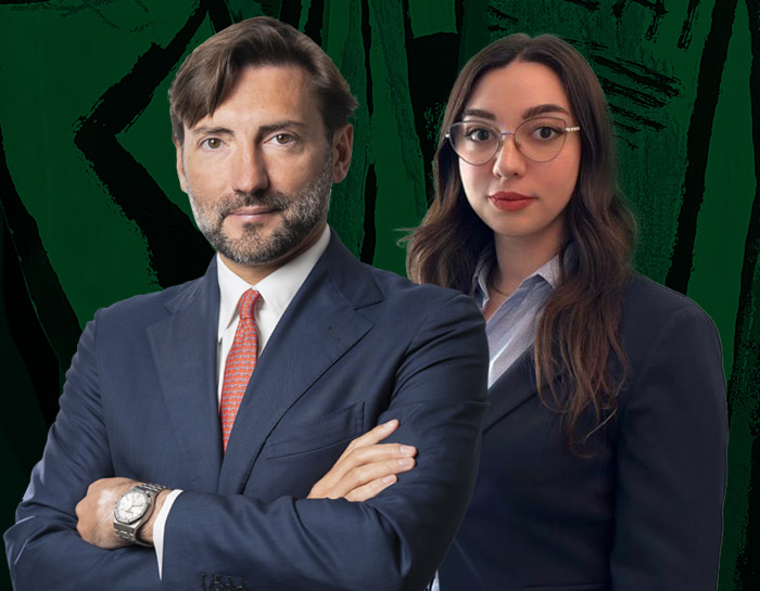 Ritratto dell’avv. Francesco D’Amora e della dott.ssa Domiziana D’Eugenio, autori dell’analisi sulla nuova legge AI